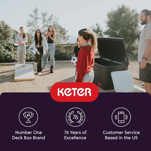 Keter 150 Gallon Resin Large Deck Box Organization and Storage Box for Patio, Outdoor Cushions, Garden Tools, Brown