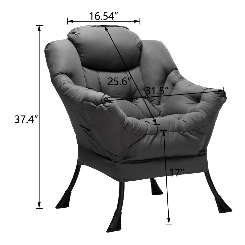 HollyHOME Large Fabric Lazy Chair for Living Room Cozy Accent Reading Chair with Armrests Comfy Lounge Sofa Chair for Bedroom, Dorm & Small Spaces | Dark Grey