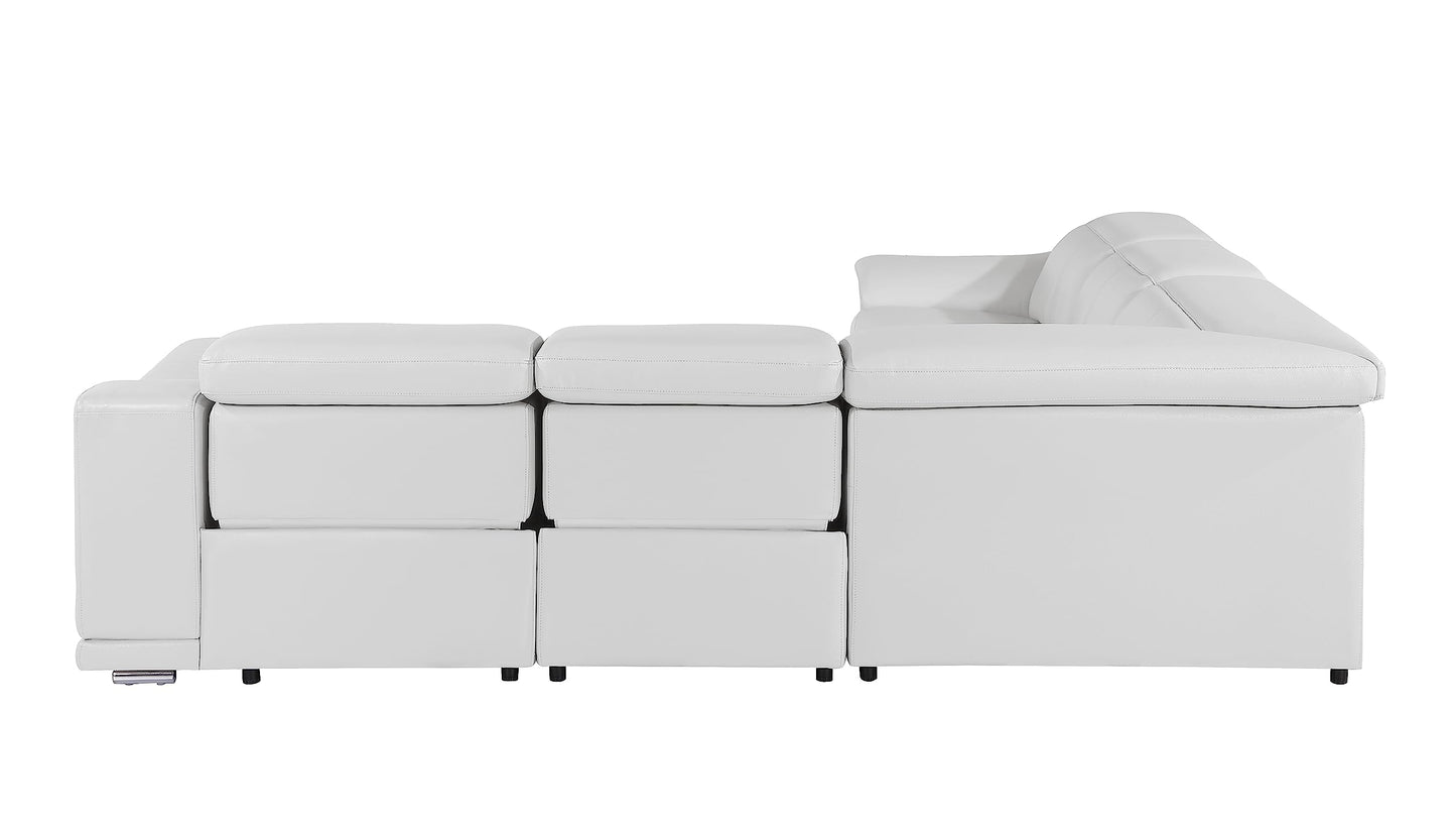 BlackJack Furniture Venice 5 Piece Top Grain Italian Leather Sectional Sofa with 3-Power Recliners, Adjustable Headrest, Lumbar Support, USB & Wireless Charger, Large Storage, 1 Console, White