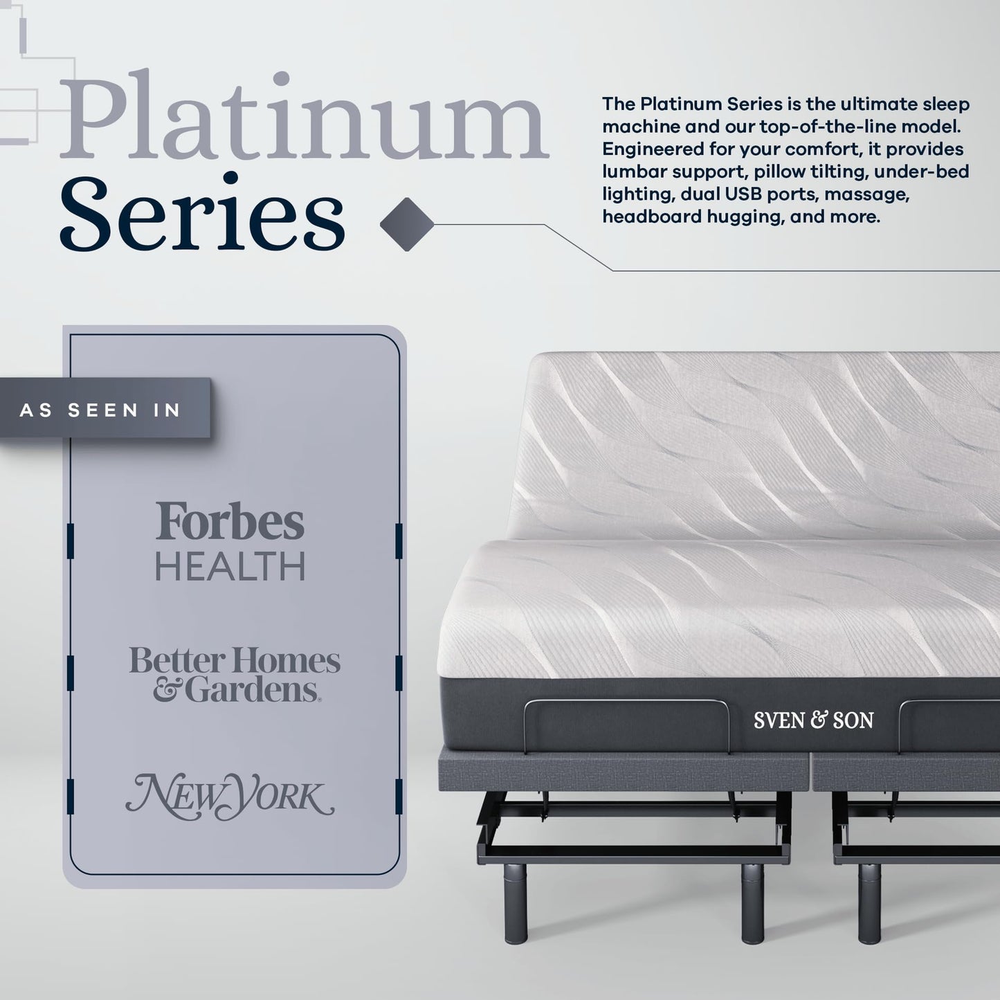 Sven & Son Platinum Adjustable Bed Base Frame + 14 inch Hybrid Spring Matt (Medium Soft), Lumbar Support, Head-Pillow-Tilt, Massage, Under-Bed Lights, USB - King