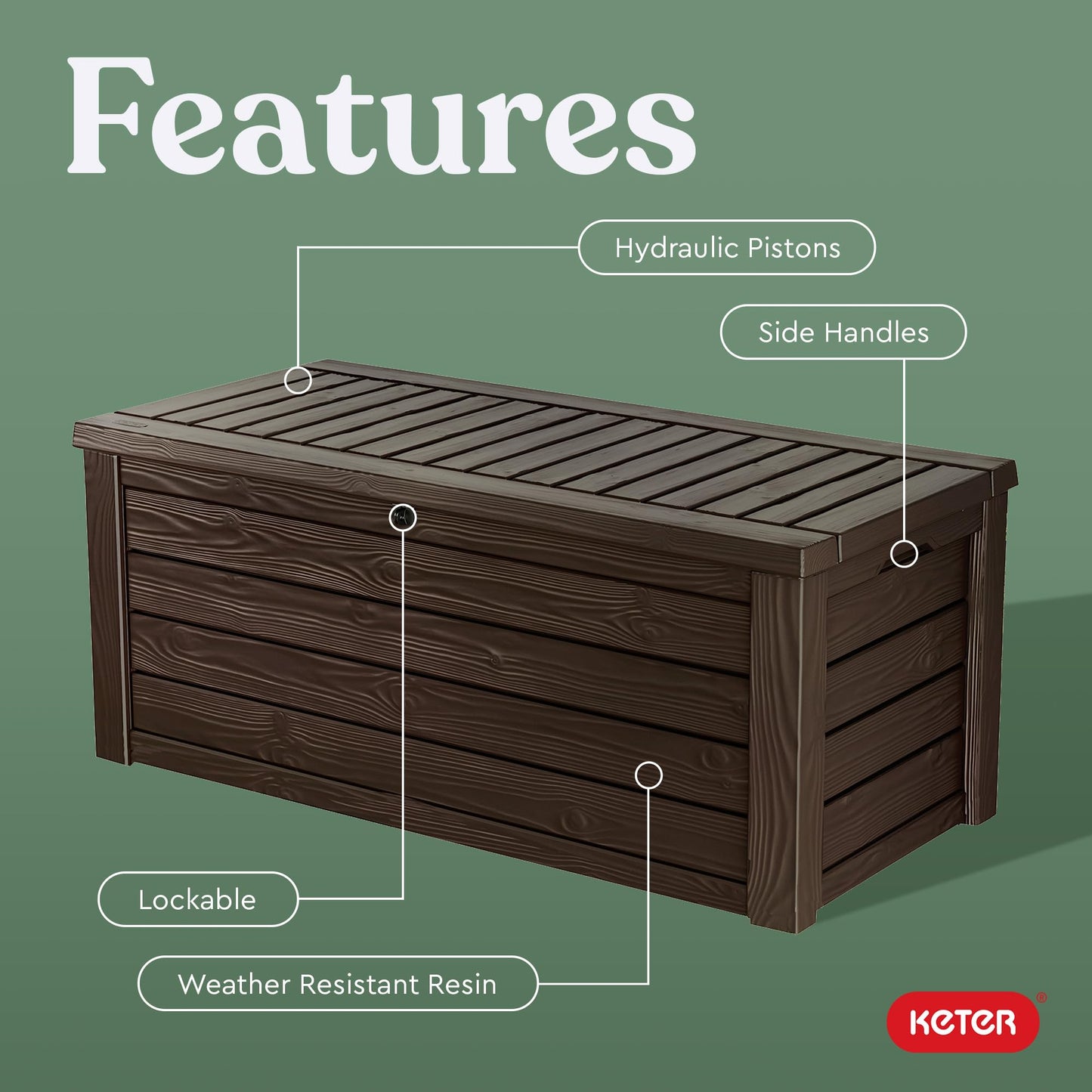Keter 150 Gallon Resin Large Deck Box Organization and Storage Box for Patio, Outdoor Cushions, Garden Tools, Brown