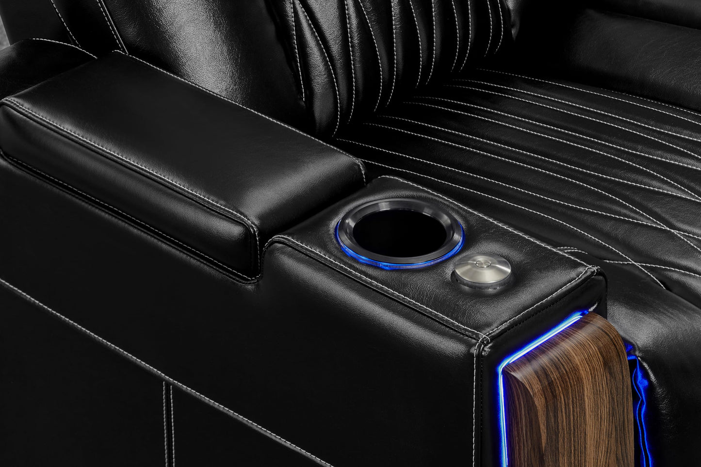 Valencia Tuscany Executive Premier Home Theater Seating with Heat & Massage, Top Grain Italian Nappa 11000 Leather Power Recliner Chair with Headrest & Lumbar Support (Row of 3 Loveseat Right, Black)