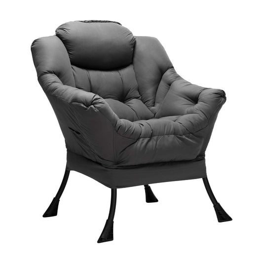 HollyHOME Large Fabric Lazy Chair for Living Room Cozy Accent Reading Chair with Armrests Comfy Lounge Sofa Chair for Bedroom, Dorm & Small Spaces | Dark Grey