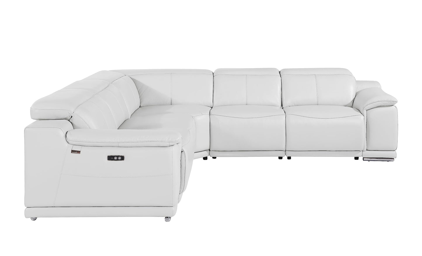BlackJack Furniture Venice 5 Piece Top Grain Italian Leather Sectional Sofa with 3-Power Recliners, Adjustable Headrest, Lumbar Support, USB & Wireless Charger, Large Storage, 1 Console, White