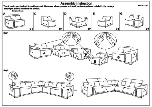 BlackJack Furniture Venice 5 Piece Top Grain Italian Leather Sectional Sofa with 3-Power Recliners, Adjustable Headrest, Lumbar Support, USB & Wireless Charger, Large Storage, 1 Console, White
