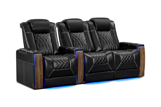 Valencia Tuscany Executive Premier Home Theater Seating with Heat & Massage, Top Grain Italian Nappa 11000 Leather Power Recliner Chair with Headrest & Lumbar Support (Row of 3 Loveseat Right, Black)