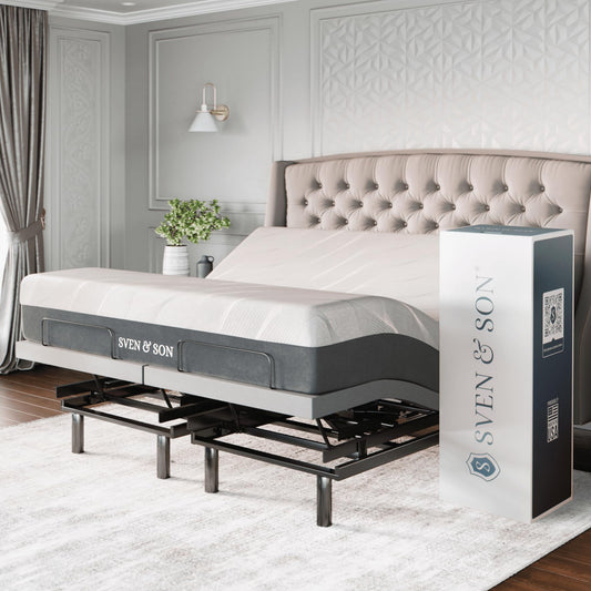 Sven & Son Platinum Adjustable Bed Base Frame + 14 inch Hybrid Spring Matt (Medium Soft), Lumbar Support, Head-Pillow-Tilt, Massage, Under-Bed Lights, USB - King