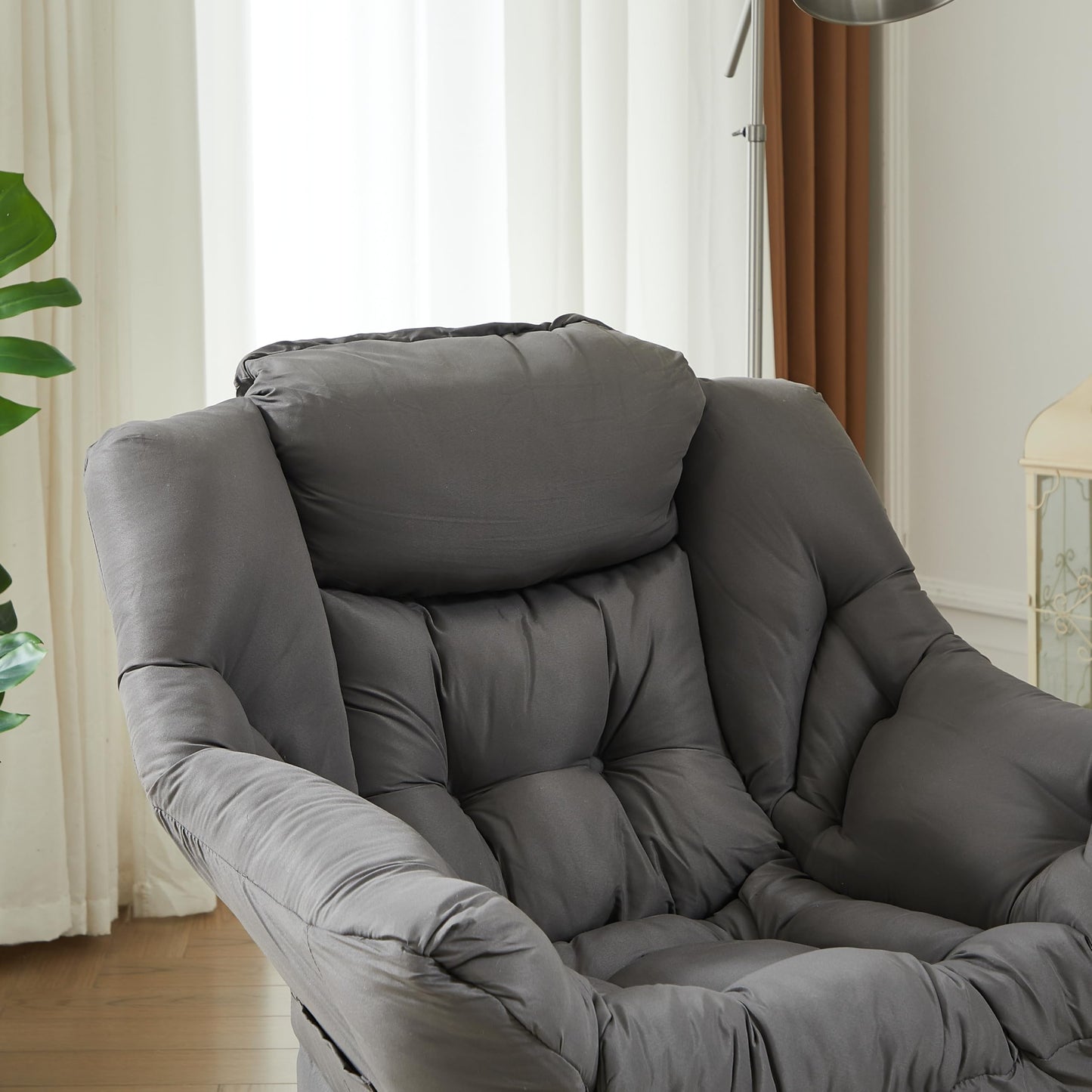 HollyHOME Large Fabric Lazy Chair for Living Room Cozy Accent Reading Chair with Armrests Comfy Lounge Sofa Chair for Bedroom, Dorm & Small Spaces | Dark Grey