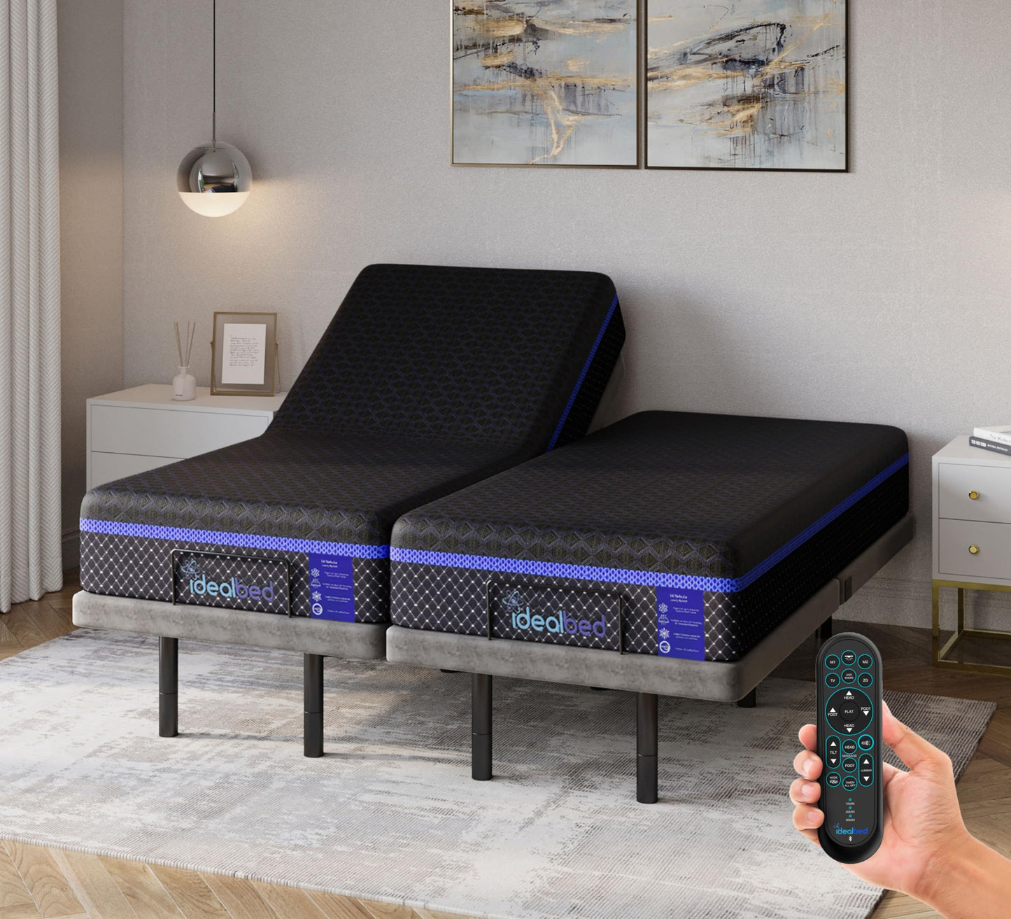 iDealBed S4 Nebula Luxury Hybrid Mattress + 7i Custom Adjustable Bed Sleep System, Comfort, Cooling & Support, Silent Performance, Lumbar Support, Pillow Tilt (Medium Firm, Split California King)